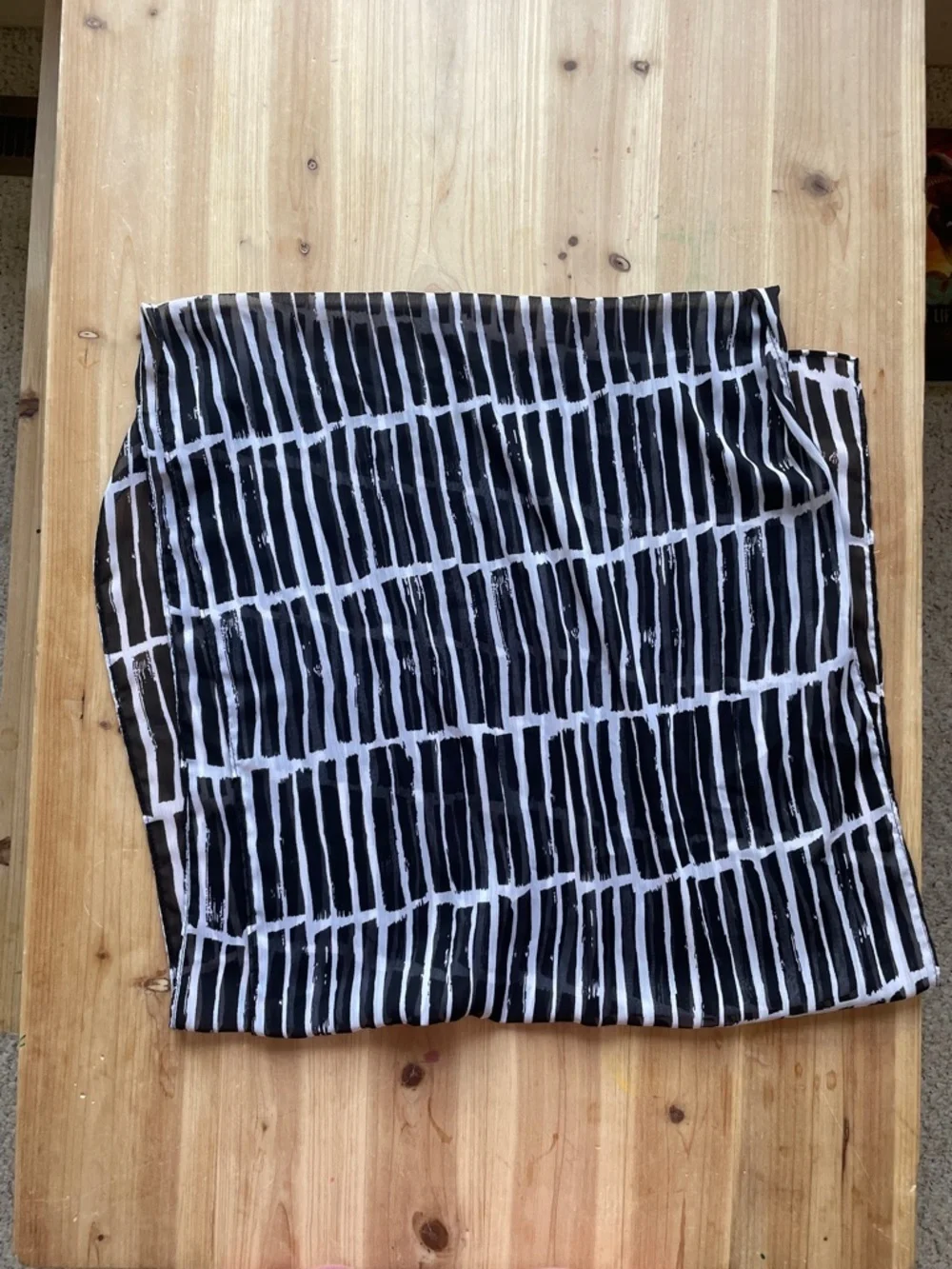 Long Sheer Black and White Grid Pattern Scarf Wrap